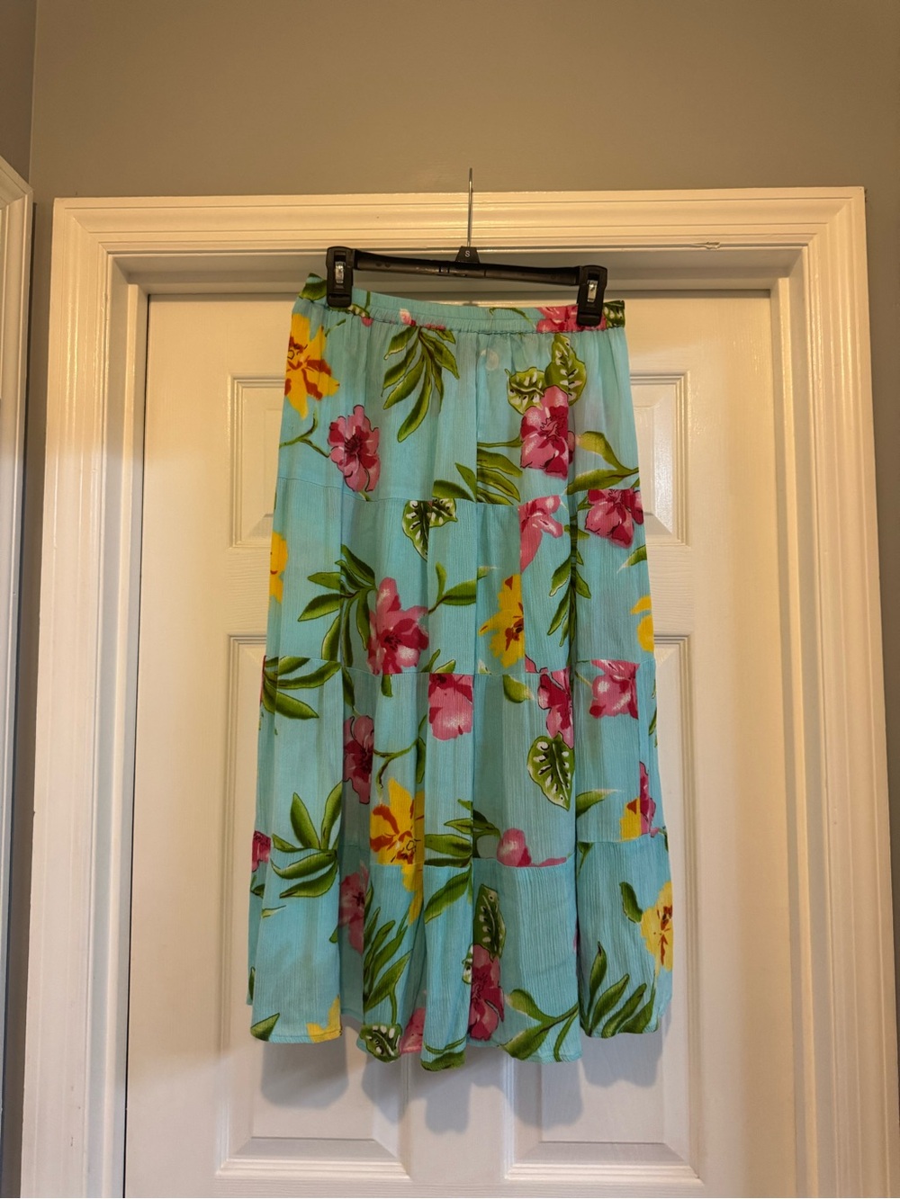 Tropical Floral Maxi Skirt in Light Blue